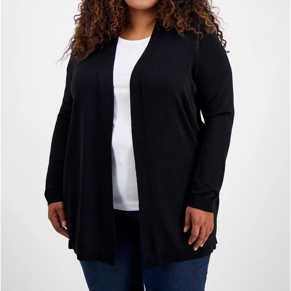 Jones New York Collection Woman Open Front Cardigan Black Size Large